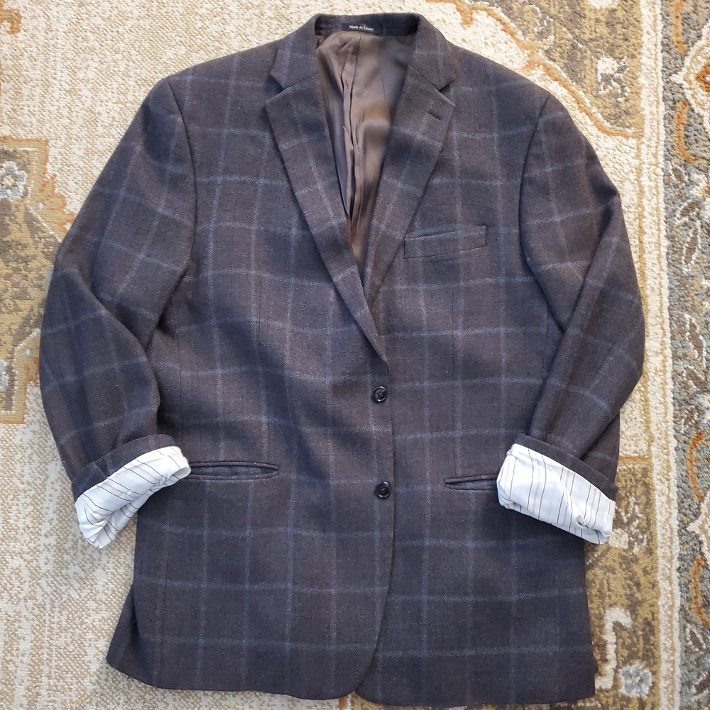 RALPH LAUREN 100% Wool Windowpane Sport Coat Blazer 48L
